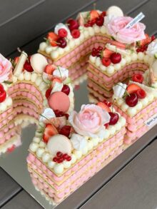 Naked Cake Zahlentorte in rosa